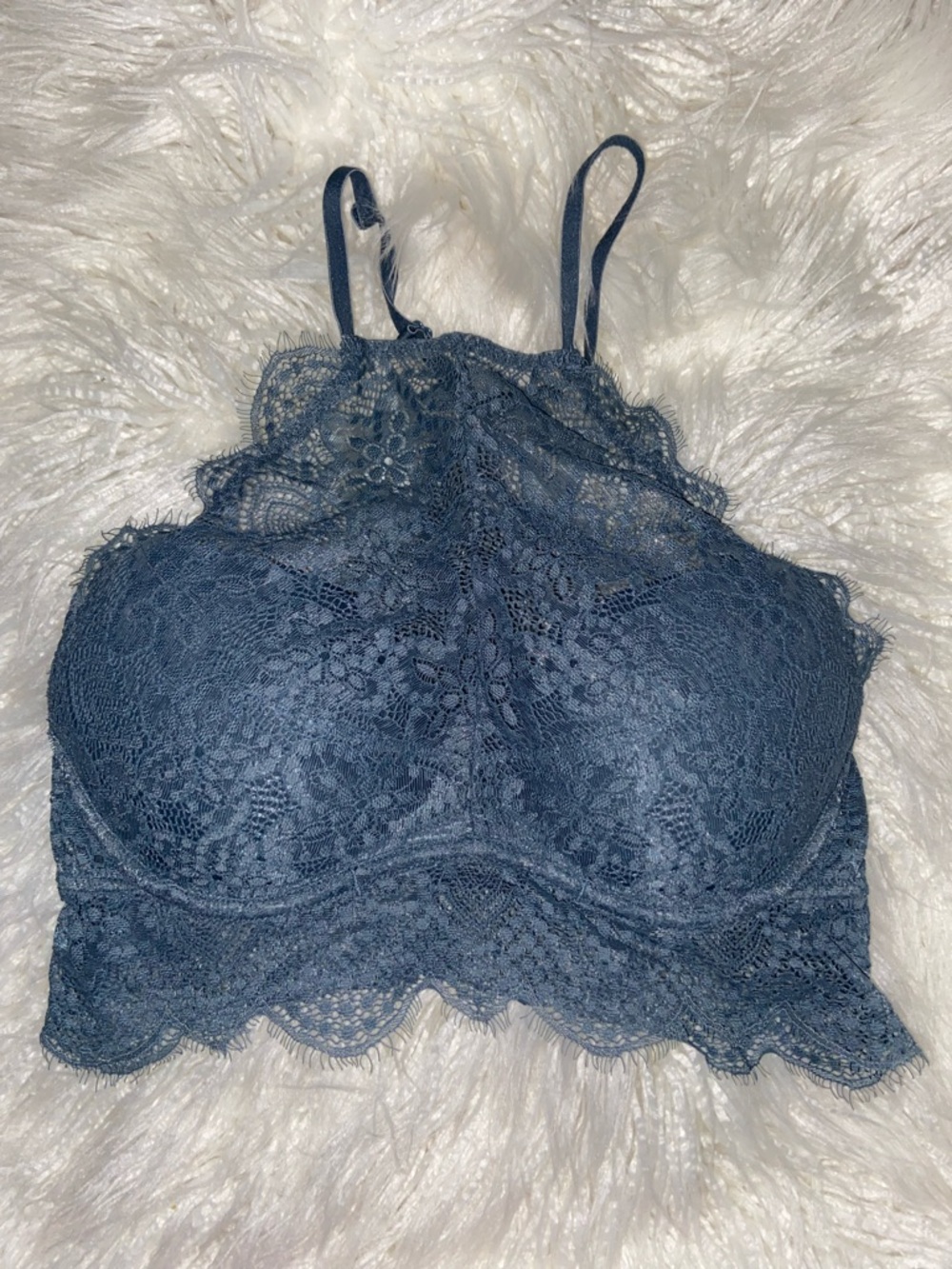 PINK Victoria's Secret Lace High-Neck Bralette - Steel Blue